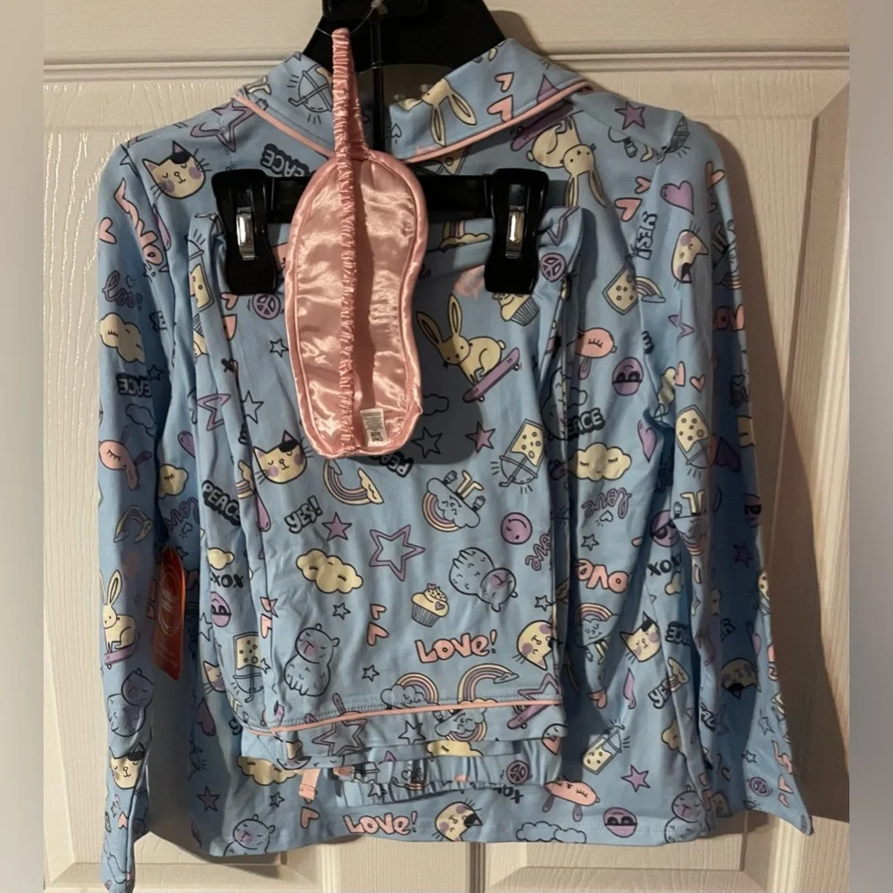 Wonder Nation Girls 3-Piece Pajama Set w/ Sleep Mask Size M 7-8 NWT